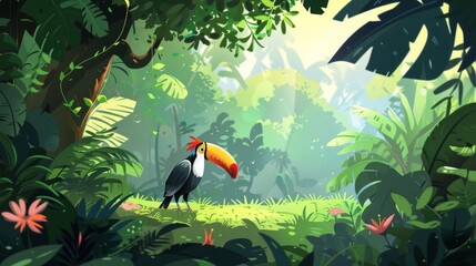 Obraz premium A colorful toucan perched on a rainforest branch