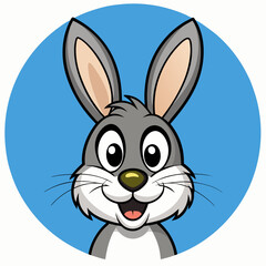 Fototapeta premium Happy Cartoon Rabbit Face on Blue Circle Background