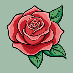 Single Red Rose with Green Leaves Illustration