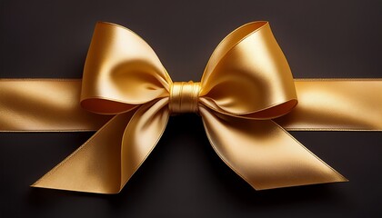 beautiful luxurious tied ribbon bow in shiny golden silk satin with rolling line of fabric delicate for decoration gift card design in special day realistic photo not ai generated