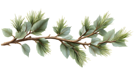 Elegant Green Branch with Needlelike Leaves and Broad Foliage