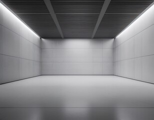 abstract interior design of modern showroom with empty white concrete floor and gray wall background 