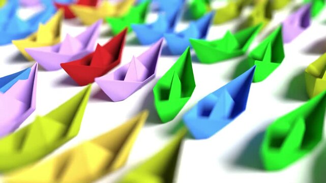 color paper ship boat on white bg