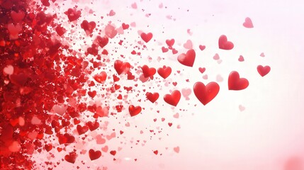 Scattered red hearts on a light colored background
