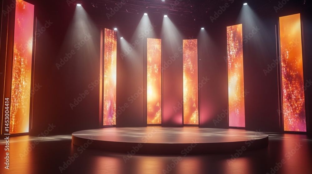 Poster empty stage with illuminated backdrop