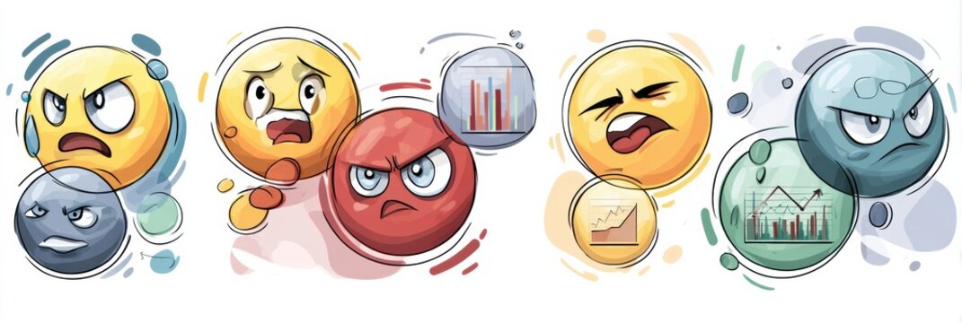Angry Emojis Expressing Frustration With Trade Graphs in Colorful Speech Bubbles During a Market Analysis Conversation Generative AI - Powered by Adobe