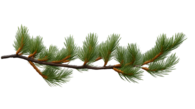 Evergreen Branch with Vibrant Pine Needles Isolated on Black Background for Design and Nature T
