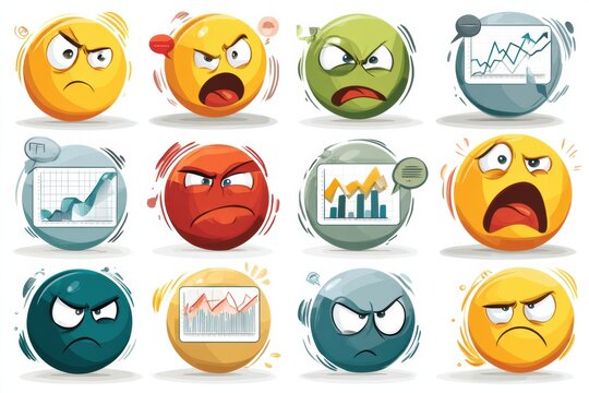 Emojis Express Strong Emotions About Trade and Market Trends in Vibrant Colors and Dynamic Designs With Speech Bubbles Generative AI
