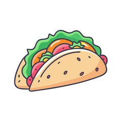 Delicious cartoon taco illustration with fresh ingredients for mexican food lovers design