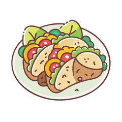 Delicious tacos illustration on plate for mexican food lovers and restaurant menu design usage