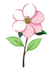 Illustration of pink flower blossom with green leaves floral design spring bloom botanical art nature