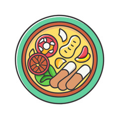 Delicious thai tom yum soup recipe with vegetables and sausages food dish illustration