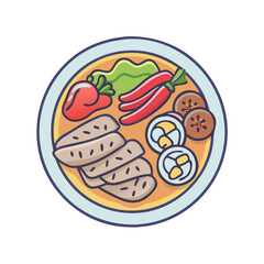 Explore delicious asian food plate with meat, vegetables and eggs for healthy eating plan