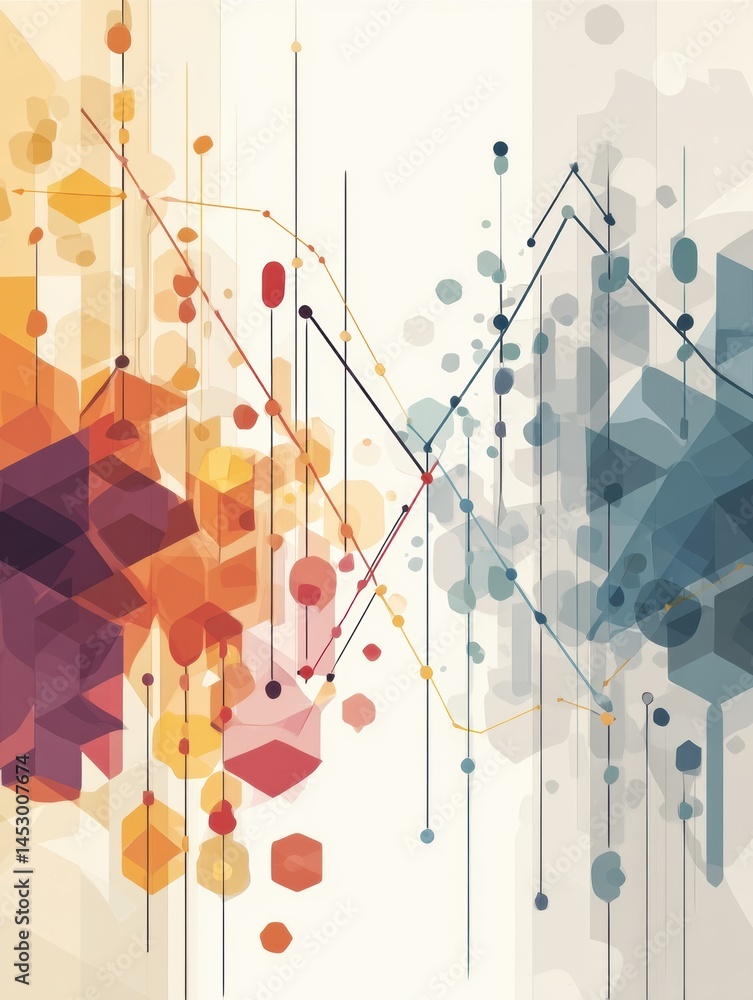 Poster abstract representation of two economies diverging with contrasting visual elements and colors gener