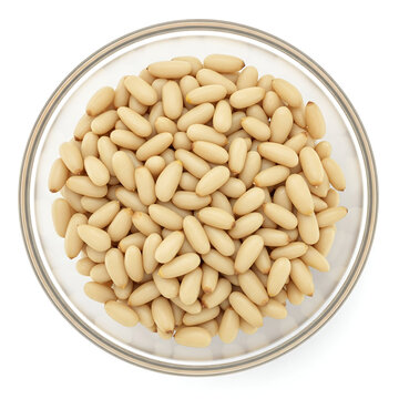 shelled pine nuts in borosilicate glass bowl