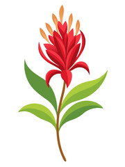 Illustration of a red flower with green leaves botanical floral design nature plant art graphic element