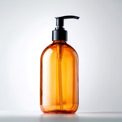 Amber bottle with dispenser isolated on white background