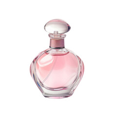 Open glass perfume bottle with soft pink liquid showcasing elegant design and delicate fragrance,...