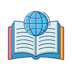 Open book with globe vector illustration for education world knowledge and learning resources design