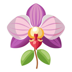 Illustration of a purple orchid flower blossom with leaves and stem floral design element vector art