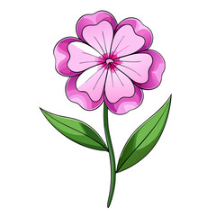 Beautiful pink flower illustration with petals, stem, and leaves vector art design element image