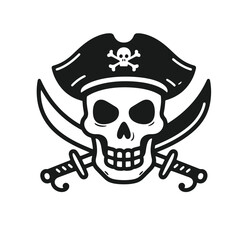 Pirate Skull and Crossed Swords with Hat on White Background
