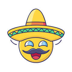 Mexican emoji with sombrero vector illustration for cinco de mayo celebration party design