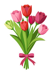 Fototapeta premium Beautiful tulip flowers bouquet vector illustration spring floral arrangement blossom bloom garden gift