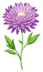 Beautiful purple flower illustration with petals stem and leaves floral design vector graphic art