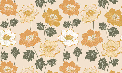 Stylized groovy  Retro Floral Seamless Background