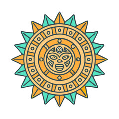Explore mayan sun god vector art illustration of ancient aztec culture and tribal design element