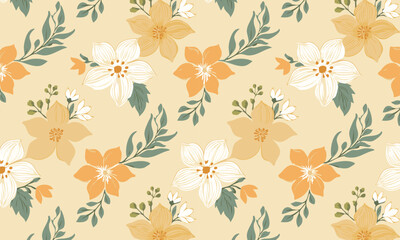 Stylized groovy  Retro Floral Seamless Background