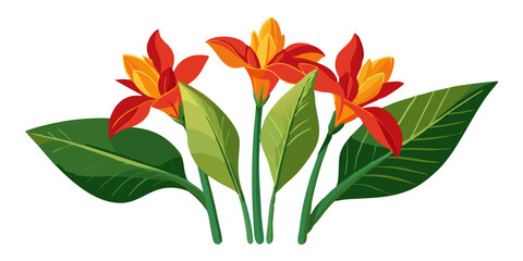 Vibrant tropical flowers illustration with exotic floral blooms and lush green foliage design art