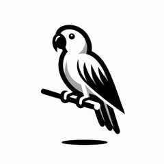 Naklejka premium parrot on a branch, parrot on a white background, vector illustration of a parrot, bird, vector, black and white
