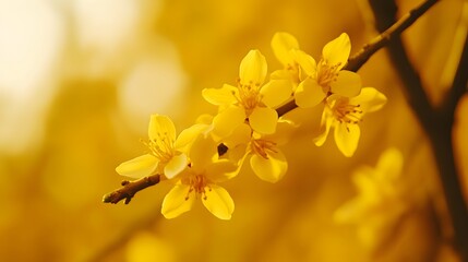 Obraz premium Golden Yellow Blossoms Spring Flowers Branch