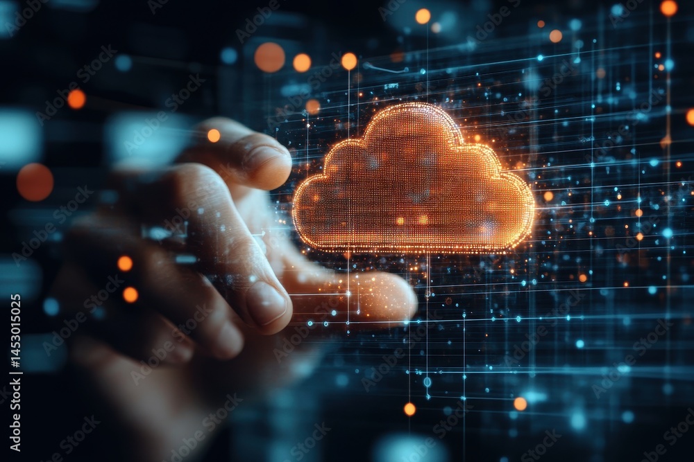 Fototapete digital cloud technology and data management visualized by a glowing cloud symbol with connections b