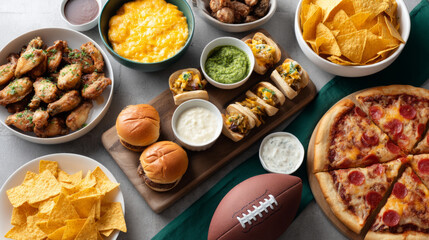 Game day feast with classic super bowl snacks and appetizers for celebrations