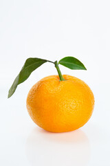 Isolated Orange With Leaf on White Background