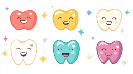 Obraz premium Teeth with smile illustration. Dental care icons