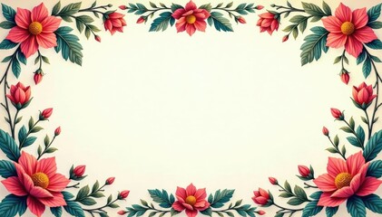 Intricate floral motifs form a continuous decorative border , leaves, damask