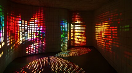 Abstract Colorful Light Projections on Wall, Mosaic Pattern, Artistic Room