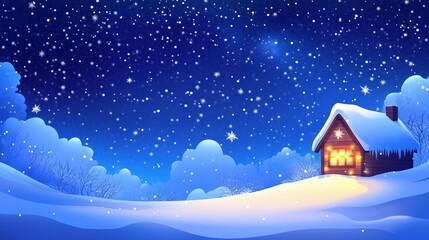 Fototapeta premium Cozy winter cabin in snowy landscape