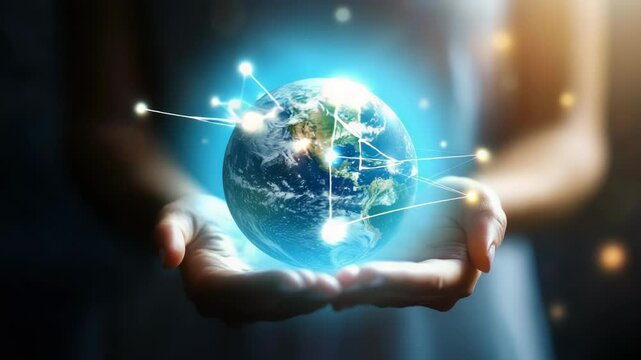A person grasping a globe in their hand, representing global connection and understanding - Powered by Adobe