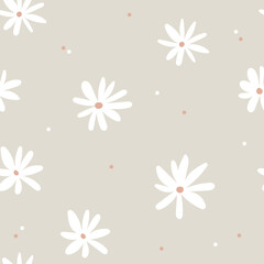 Minimalistic seamless pattern design. Daisy print for kids clothes. Soft camomile