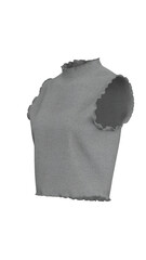 Gray Sleeveless Crop Top | Soft & Stretchy Fabric with Ruffled Edges