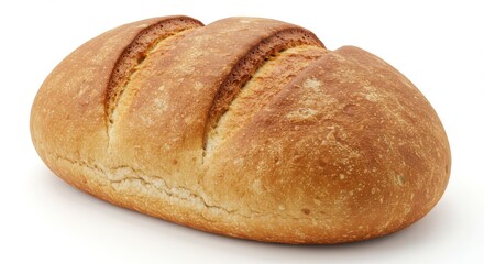 Fototapeta premium Loaf of bread, baked and sliced, on white background