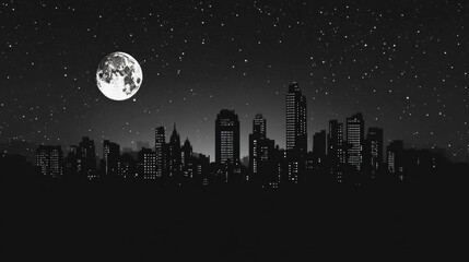 Night city vector illustration. Night cityscape in flat style. Night city silhouette. Night city skyline abstract background. Modern night city landscape. Dark urban scape. - stock vector