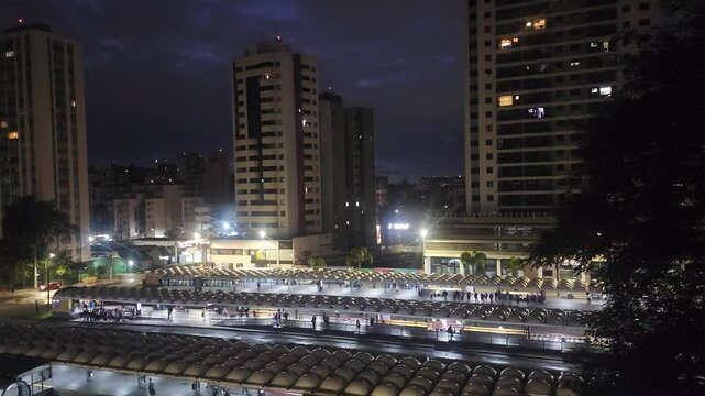 Aerial Time Lapse of Cabral Bus Terminal at Sunrise in Curitiba, Brazil
