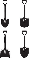 Shovels silhouette set vector illustration isolated On Transparent Background
