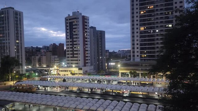 Aerial Time Lapse of Cabral Bus Terminal at Sunrise in Curitiba, Brazil